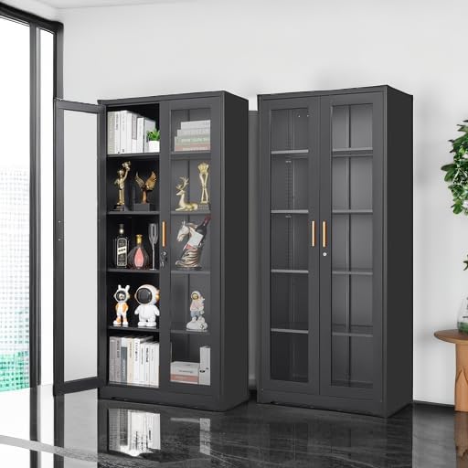 Black Lockable Metal Glass Display Cabinet