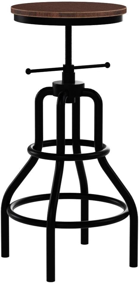 2 Industrial Wood Metal Adjustable Swivel Bar Stools
