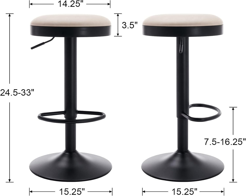 2 Beige Leather Adjustable Swivel Bar Stools