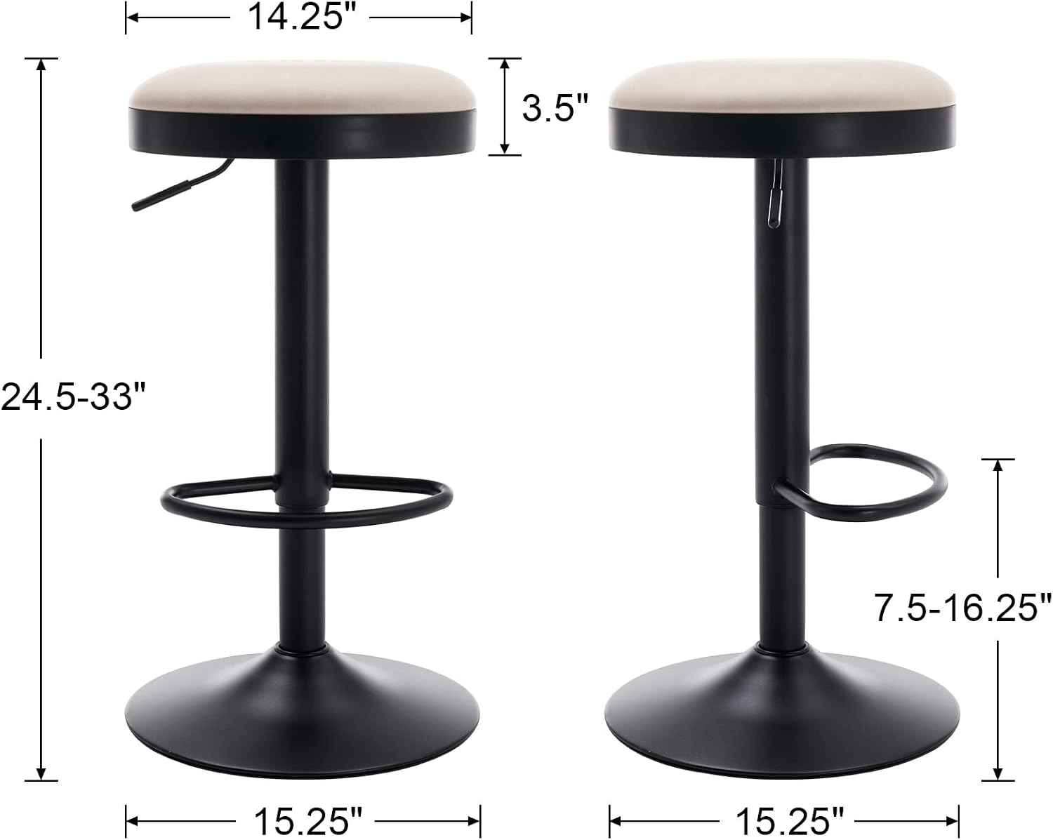 2 Beige Leather Adjustable Swivel Bar Stools