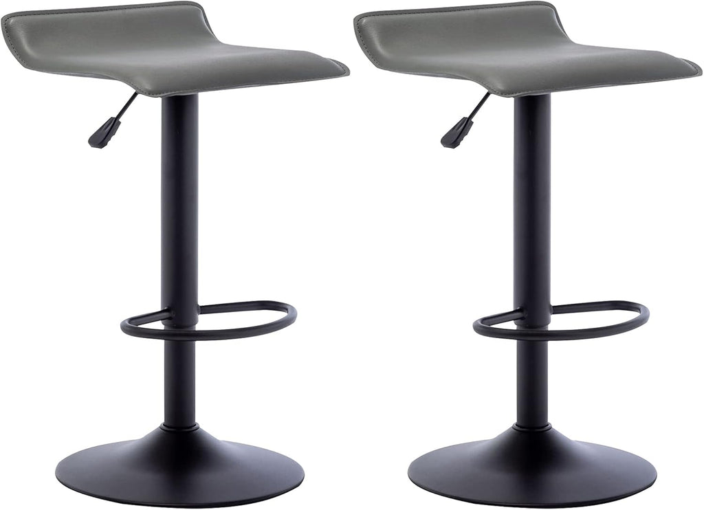 2 Grey PU Leather Adjustable Swivel Bar Stools