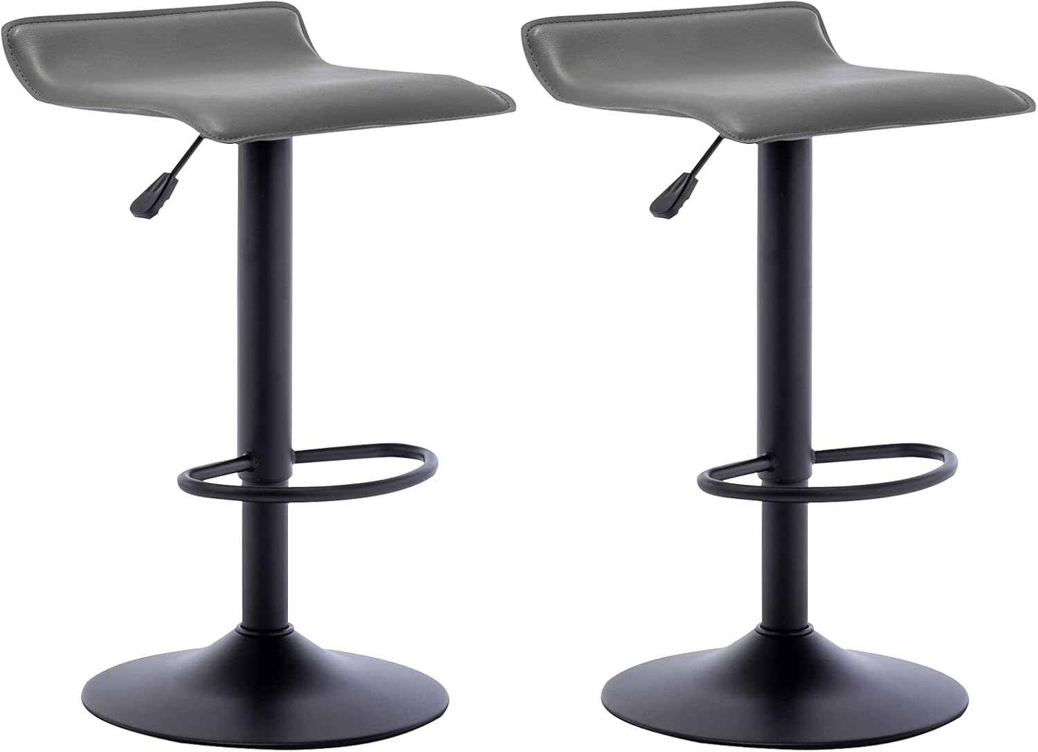 2 Grey PU Leather Adjustable Swivel Bar Stools