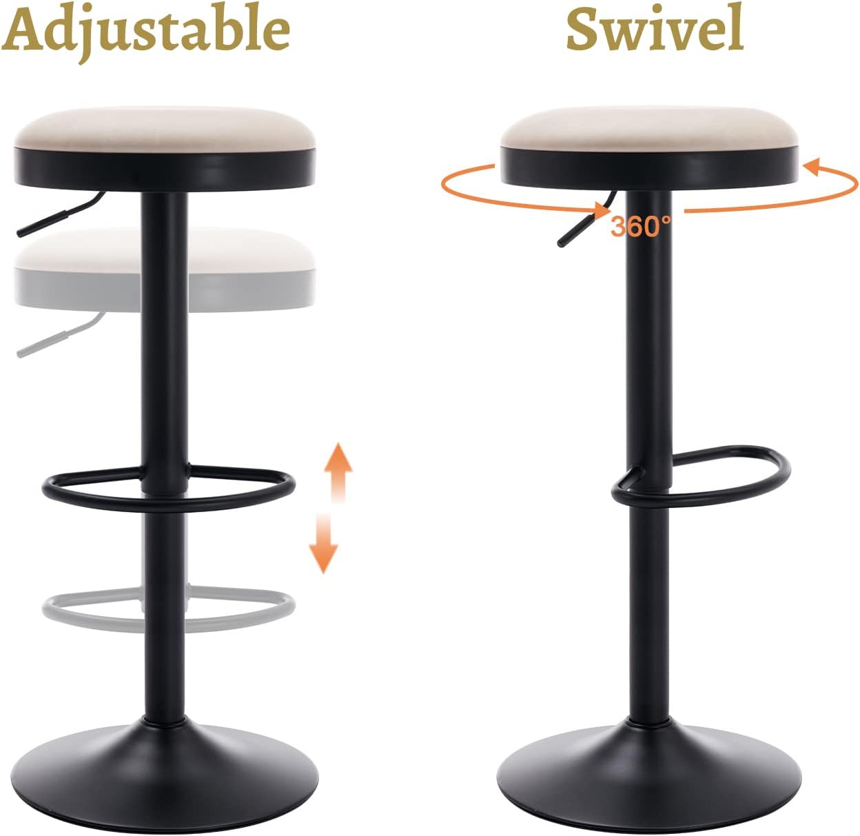 2 Beige Leather Adjustable Swivel Bar Stools