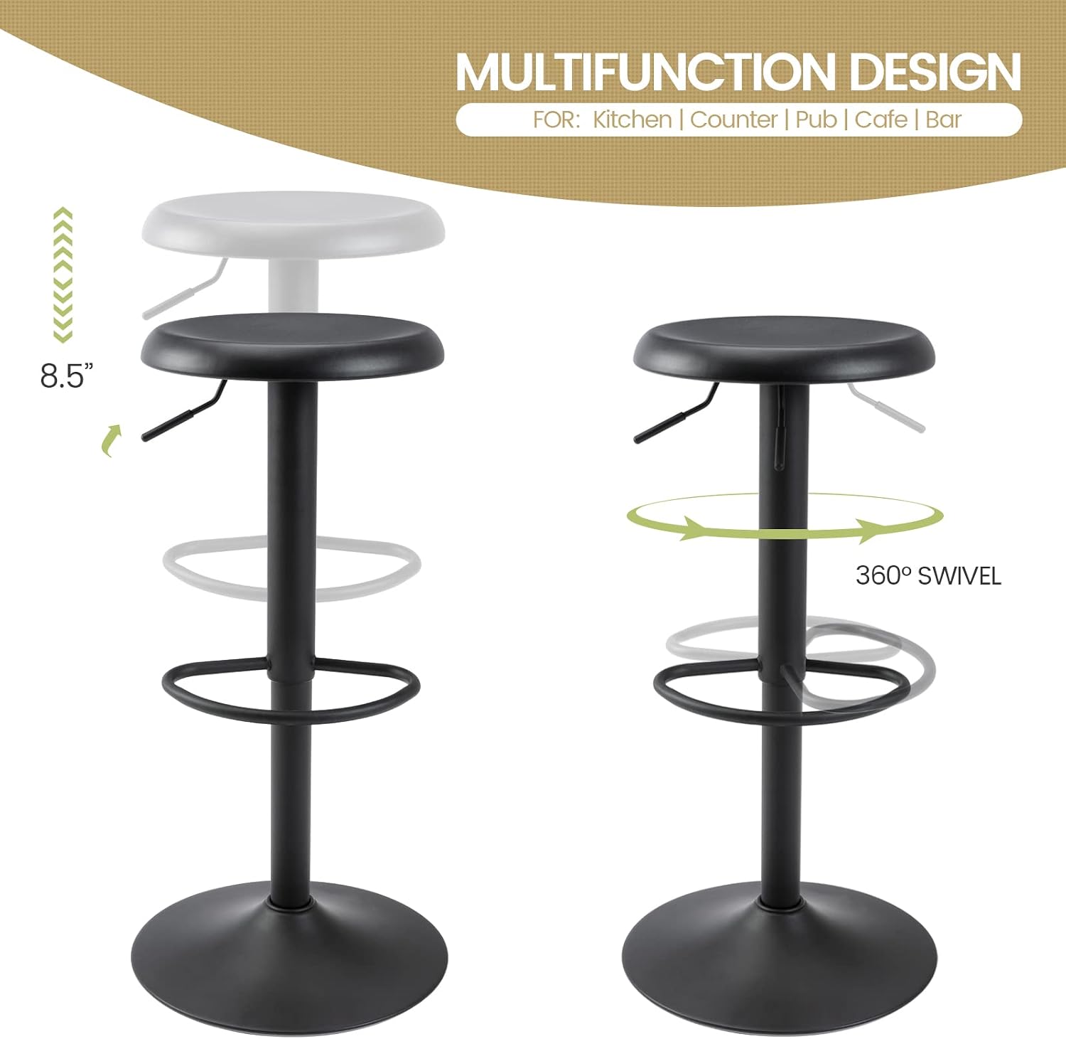 Black Adjustable Swivel Counter Bar Stool