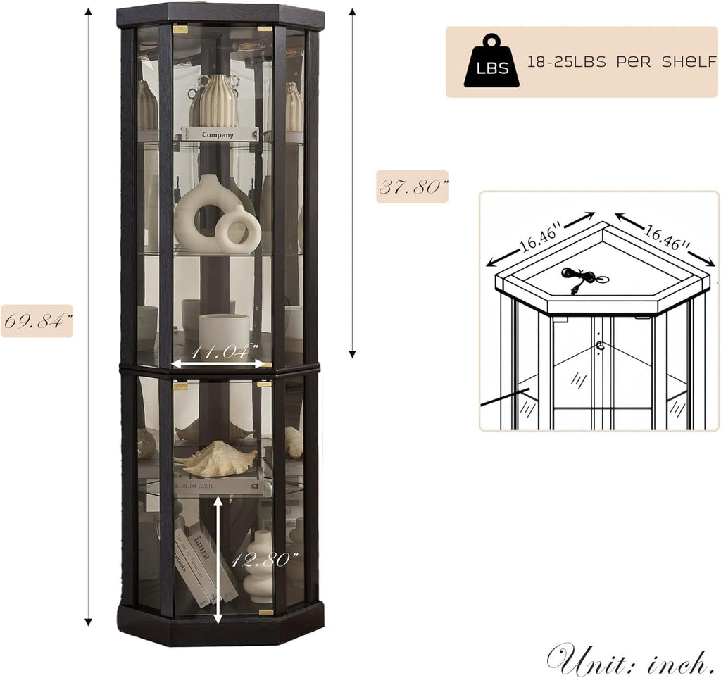 Black Lighted Corner Glass Display Cabinet