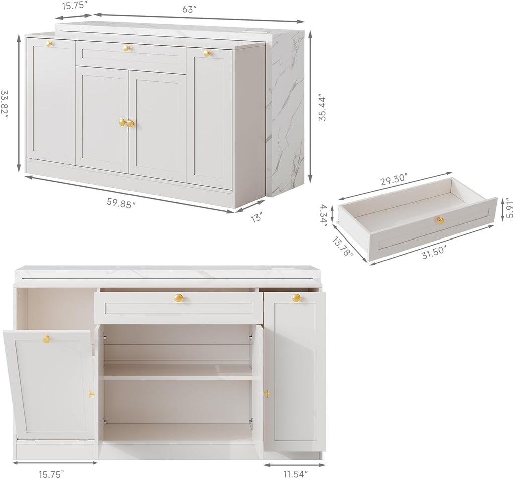 White Marble Kitchen Island with Power Outlet