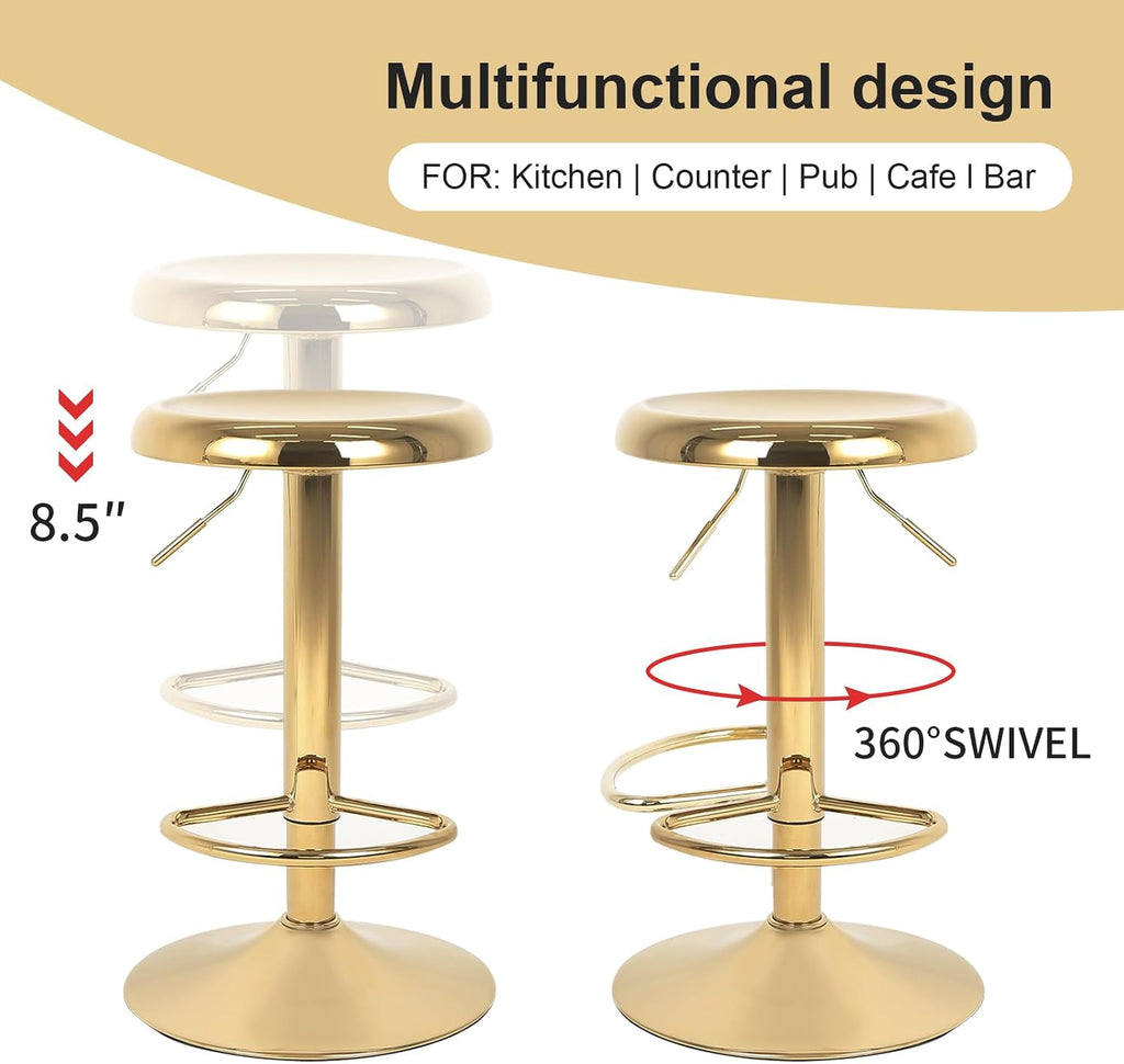 2 Gold Adjustable Swivel Bar Stools Set