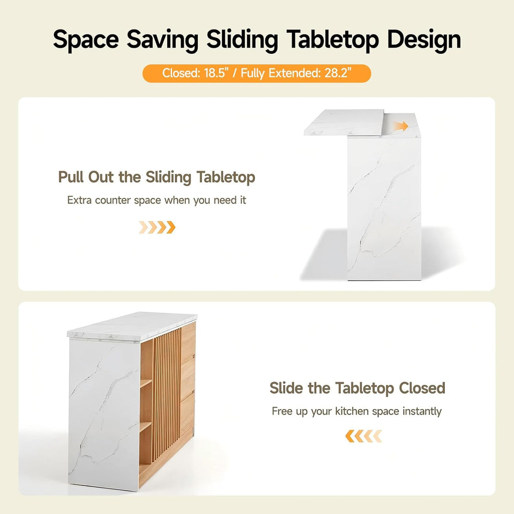 White Extendable Storage Kitchen Island