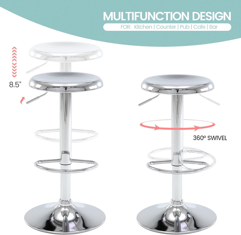 2 Chrome Adjustable Swivel Bar Stools