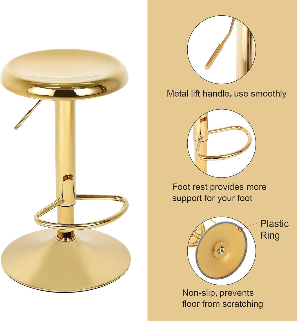 2 Gold Adjustable Swivel Bar Stools Set