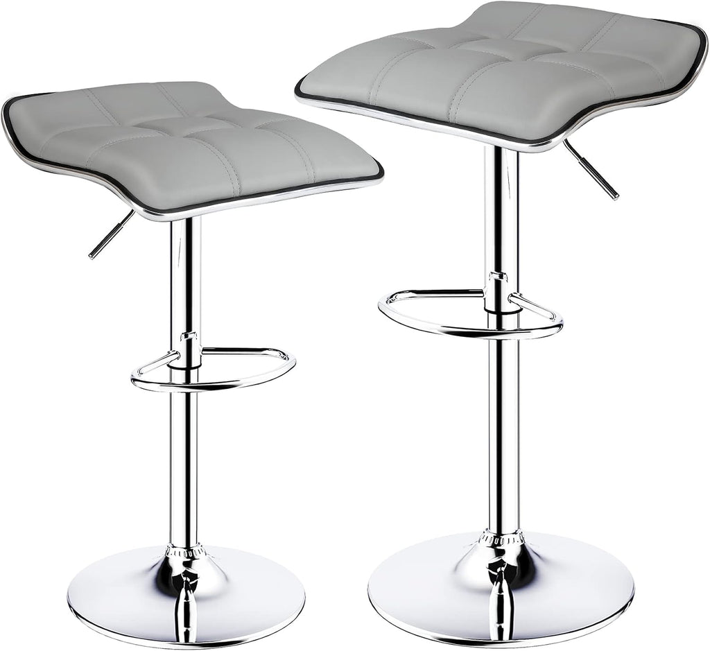 2 Light Grey Square Adjustable Swivel Bar Stools