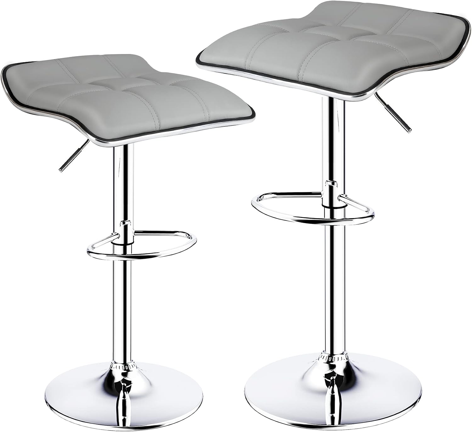 2 Light Grey Square Adjustable Swivel Bar Stools