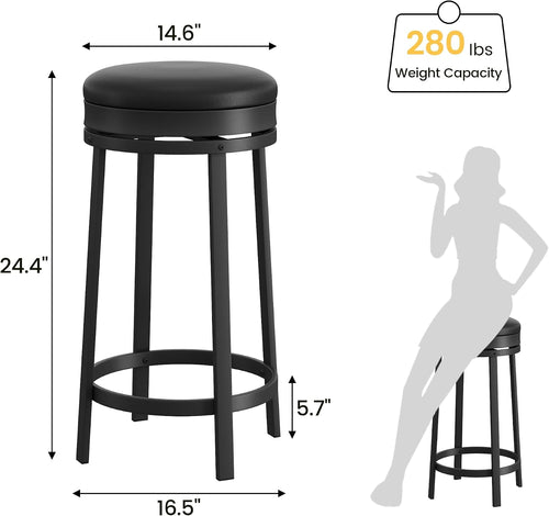 2 Black PU Leather Swivel Counter Stools