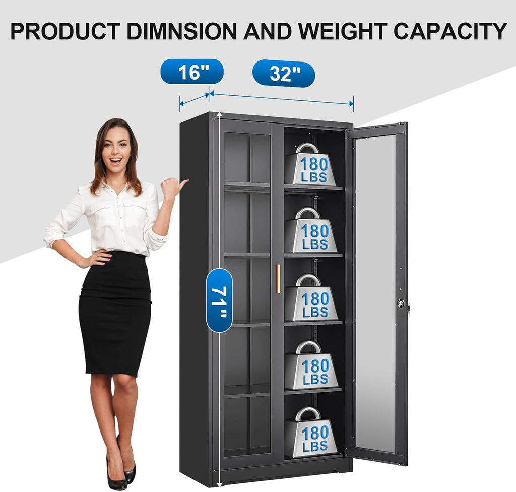 Black Lockable Metal Glass Display Cabinet