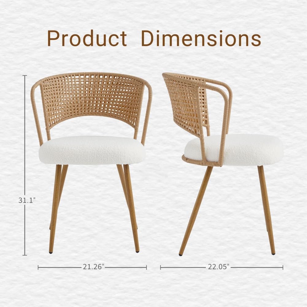 Beige Knit Rattan Dining Chairs Set of 2