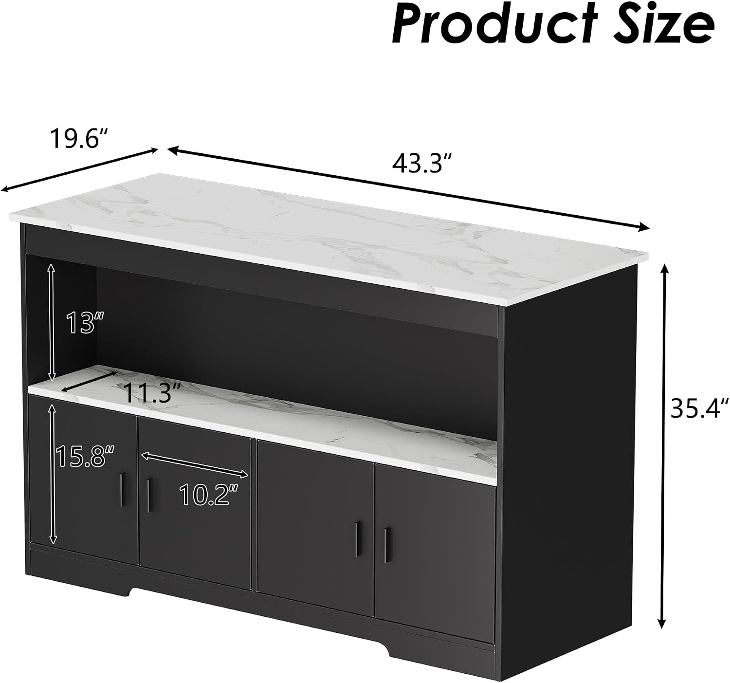 Black LED Marble Storage Kitchen Island