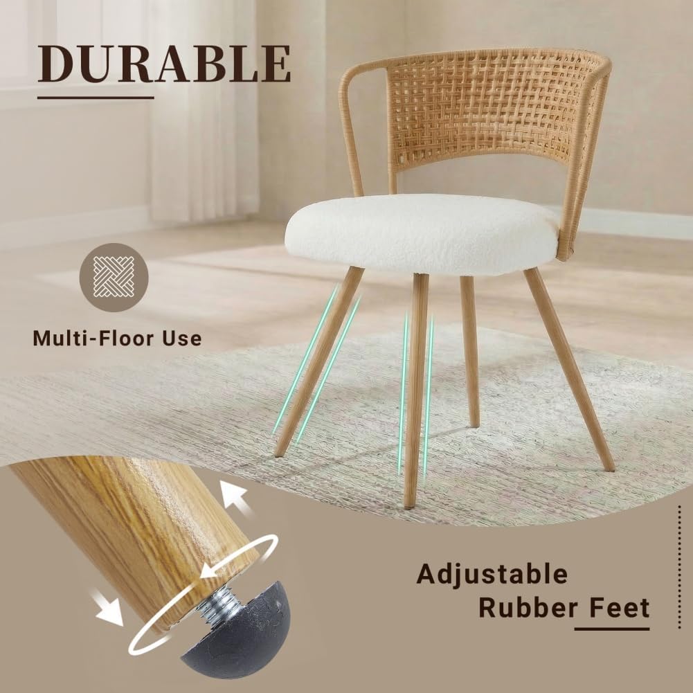 Beige Knit Rattan Dining Chairs Set of 2