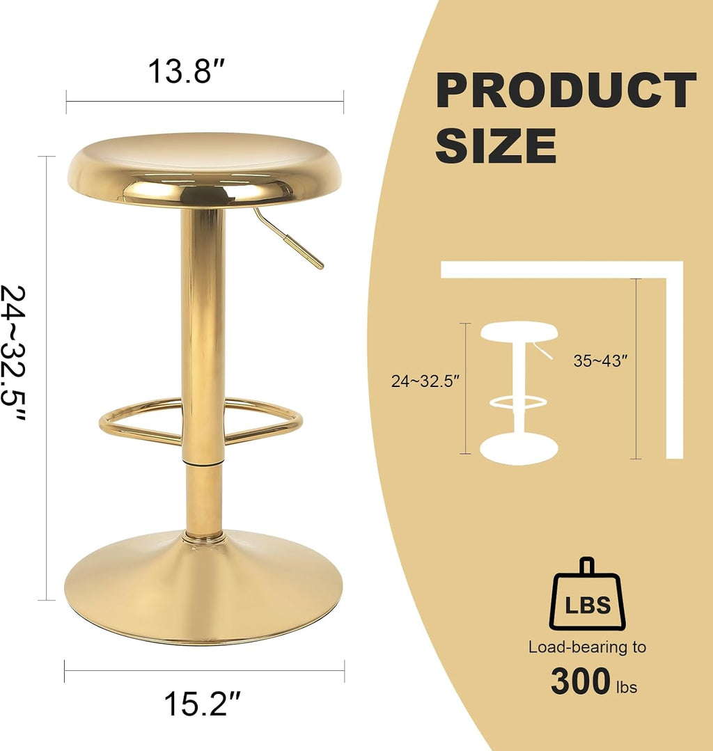 2 Gold Adjustable Swivel Bar Stools Set