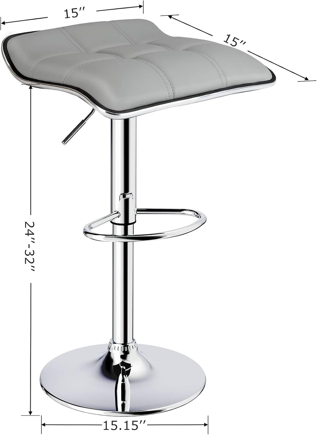2 Light Grey Square Adjustable Swivel Bar Stools
