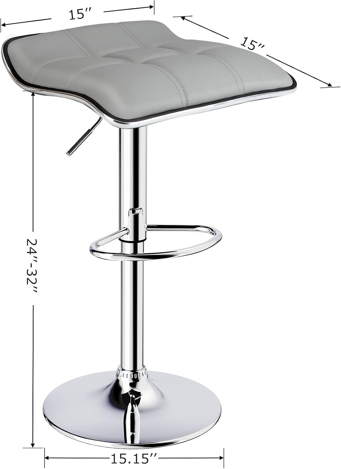2 Light Grey Square Adjustable Swivel Bar Stools