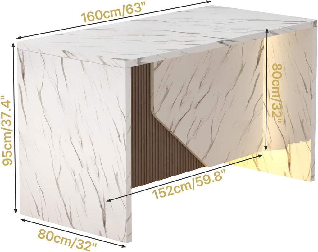 White LED Marble Dining Island Table