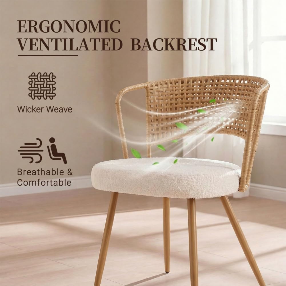 Beige Knit Rattan Dining Chairs Set of 2