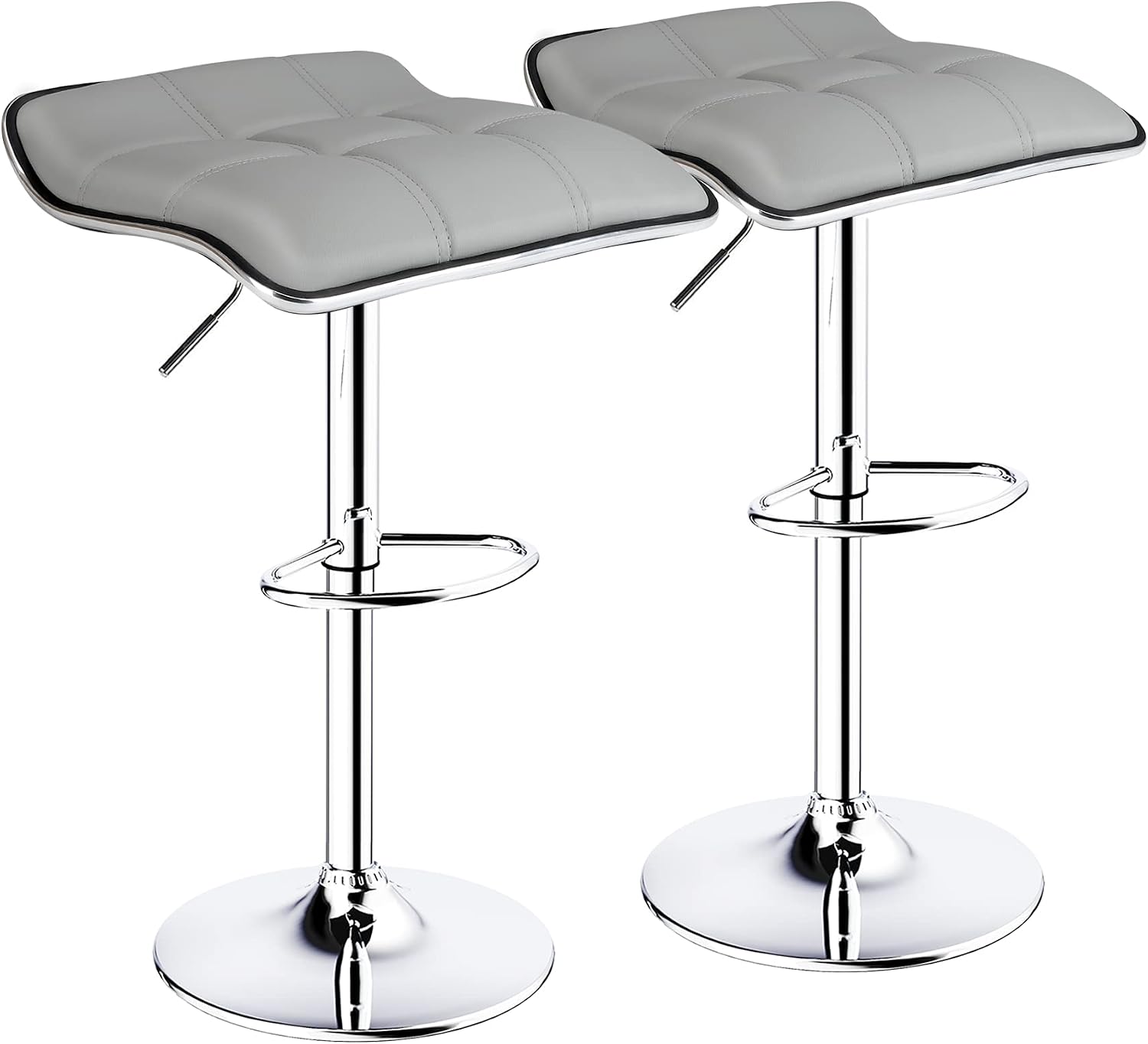 2 Light Grey Square Adjustable Swivel Bar Stools