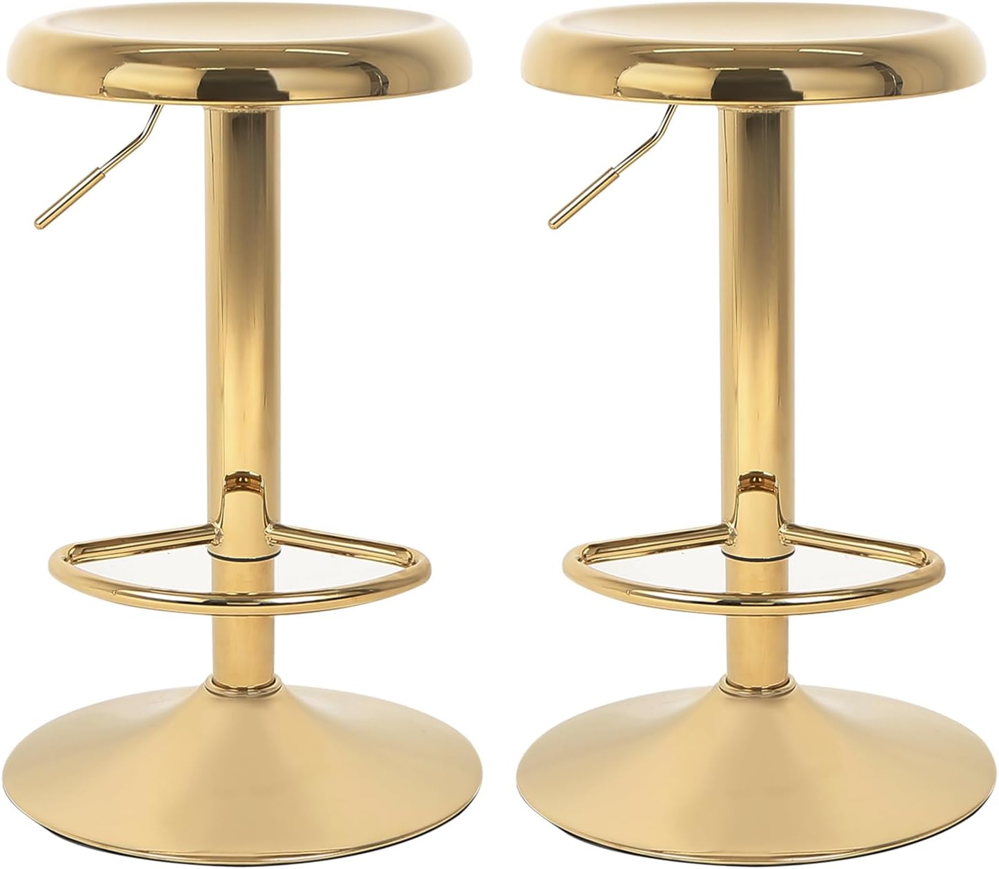 2 Gold Adjustable Swivel Bar Stools Set