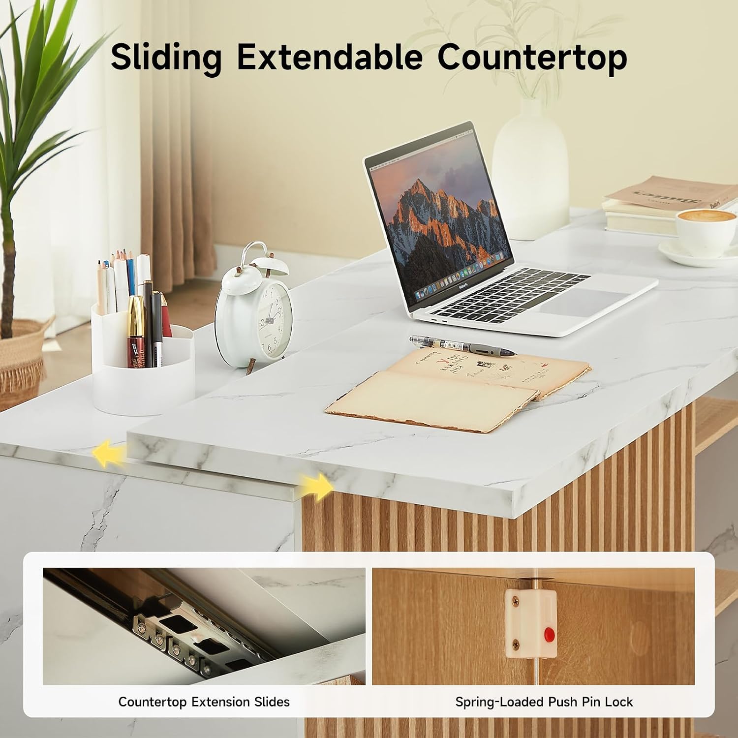 White Extendable Storage Kitchen Island