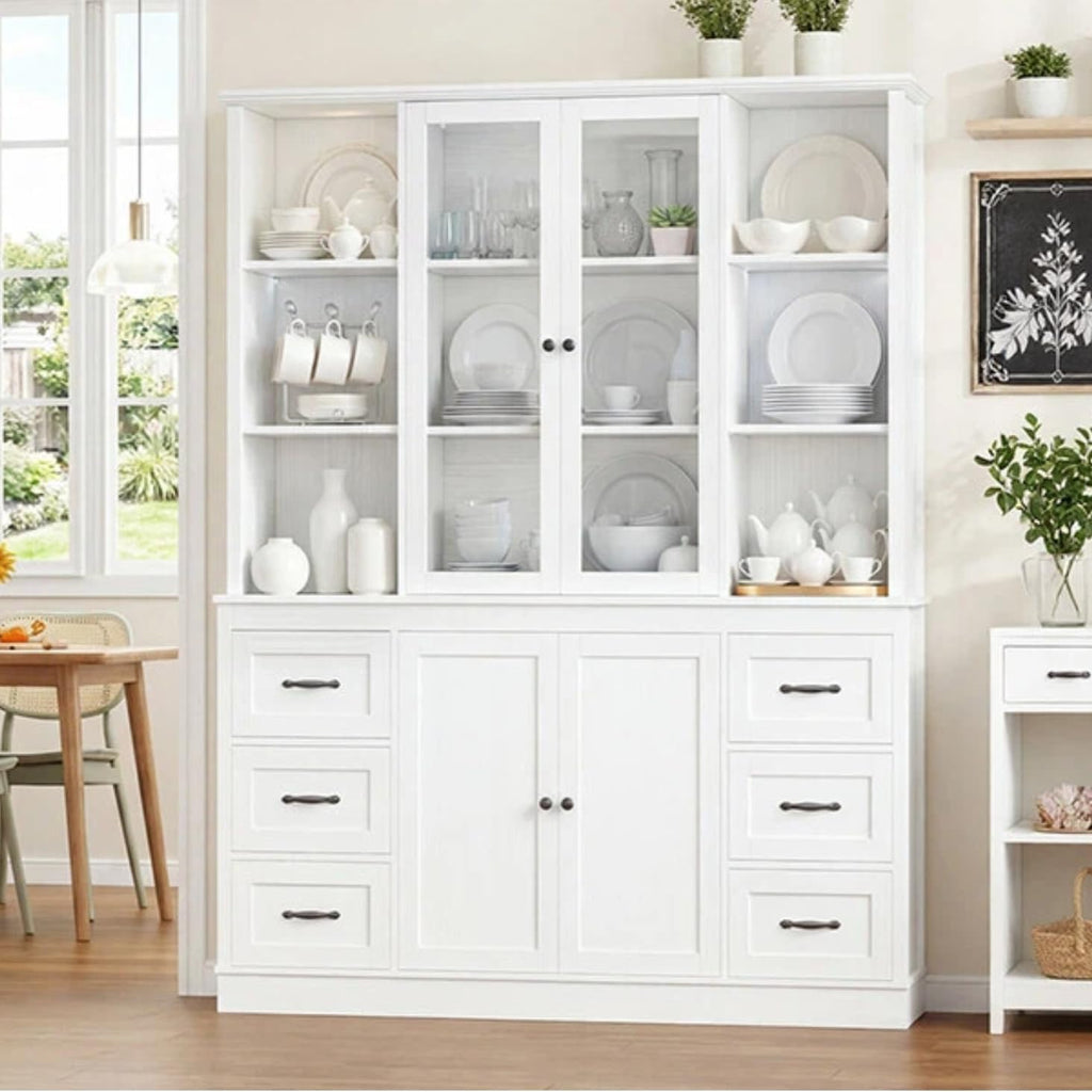 White Large Glass Pantry Cabinet