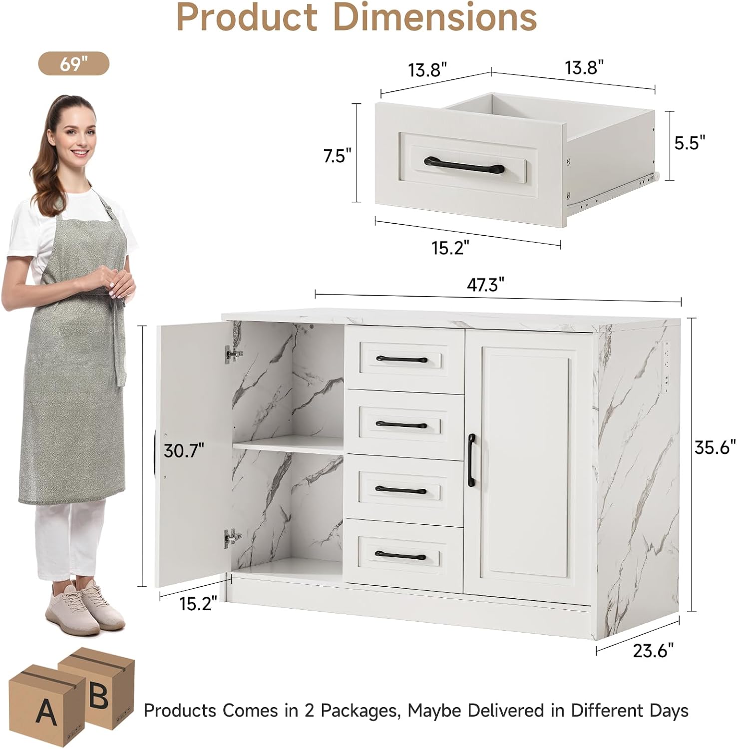White Marble Kitchen Island with Power Outlet