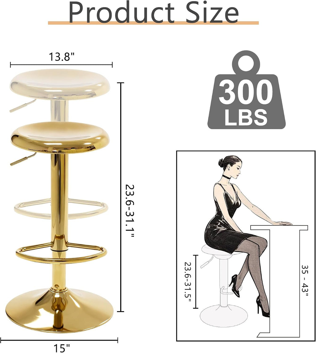 2 Gold Metal Adjustable Swivel Bar Stools