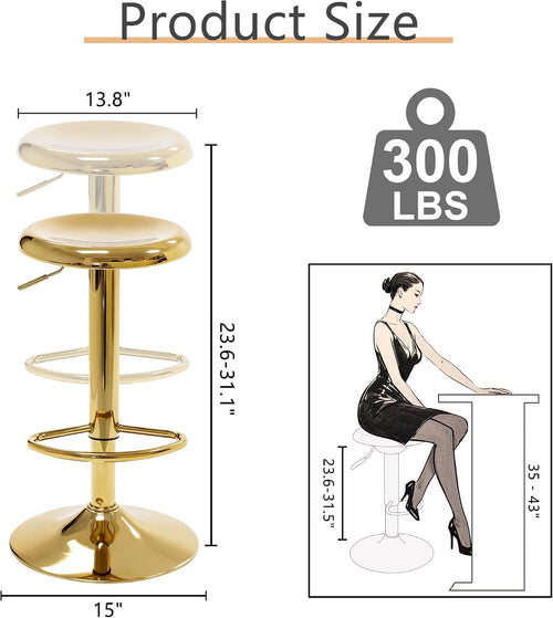 2 Gold Metal Adjustable Swivel Bar Stools