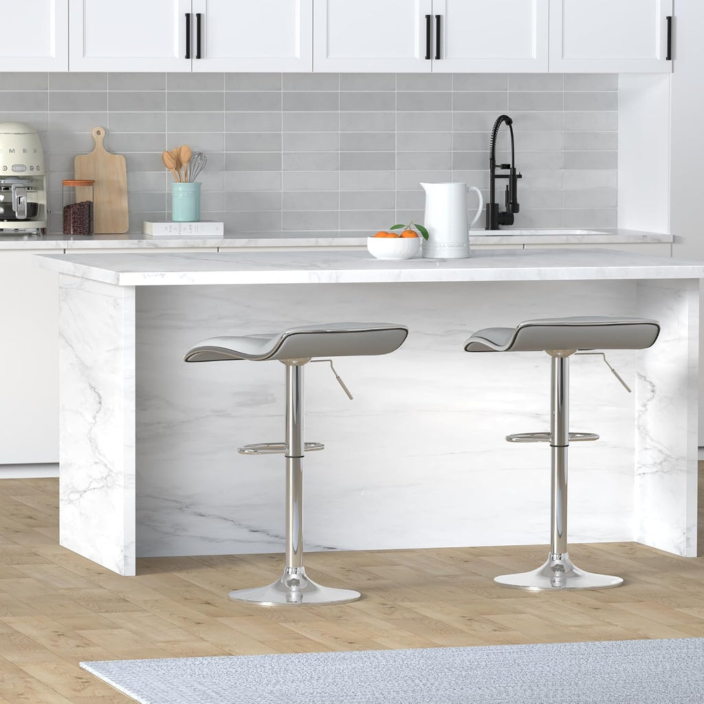 2 Light Grey Square Adjustable Swivel Bar Stools