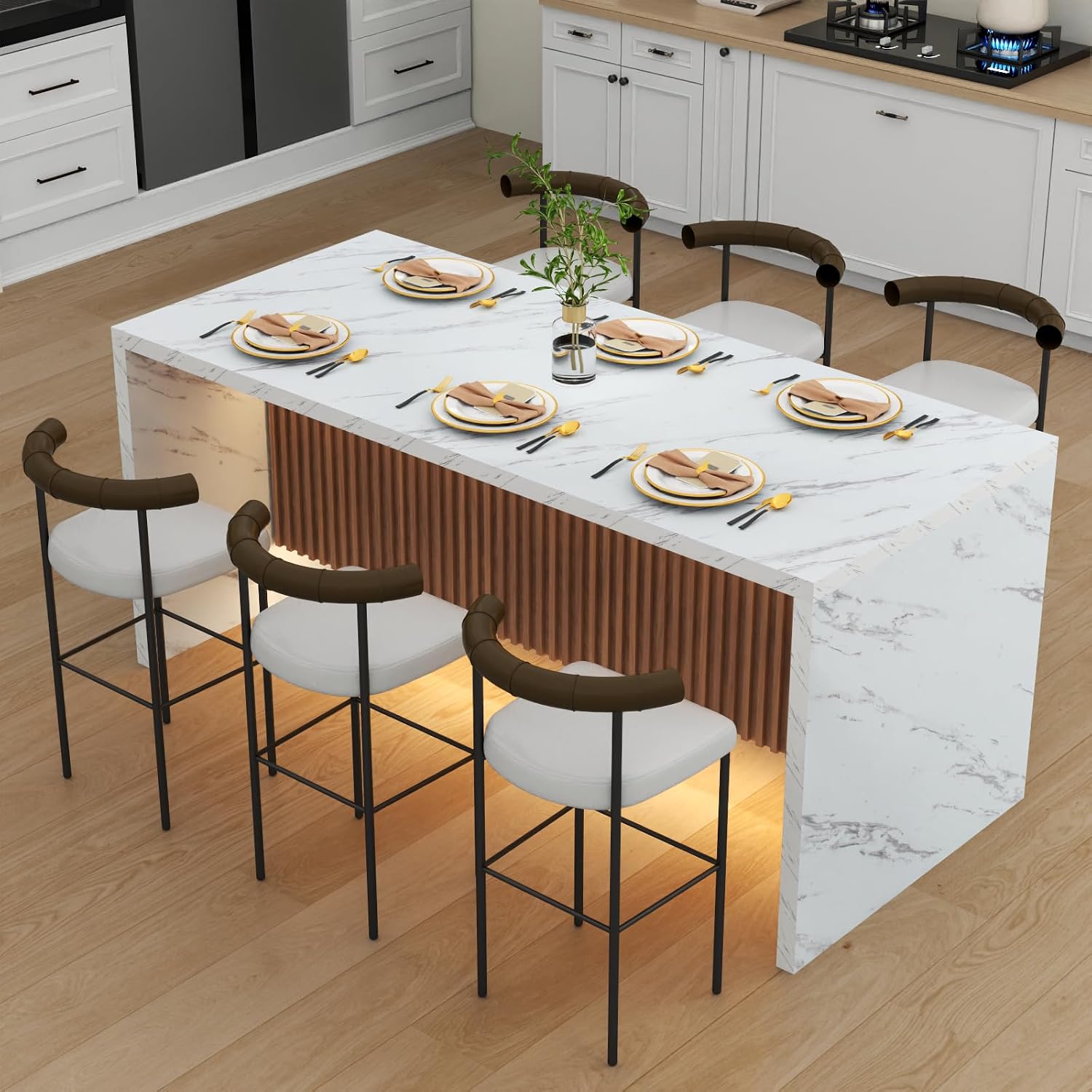 White LED Marble Large Dining Table