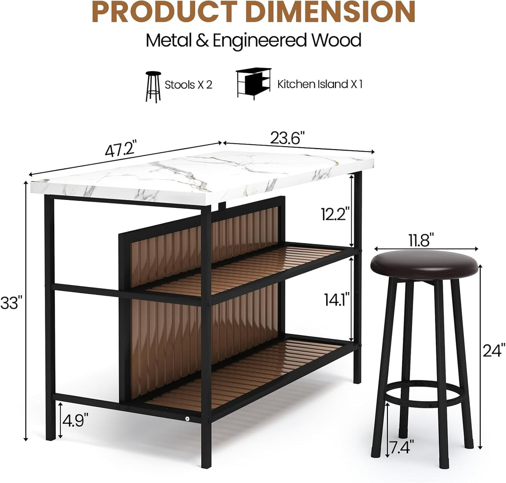 White Marble Kitchen Island Set