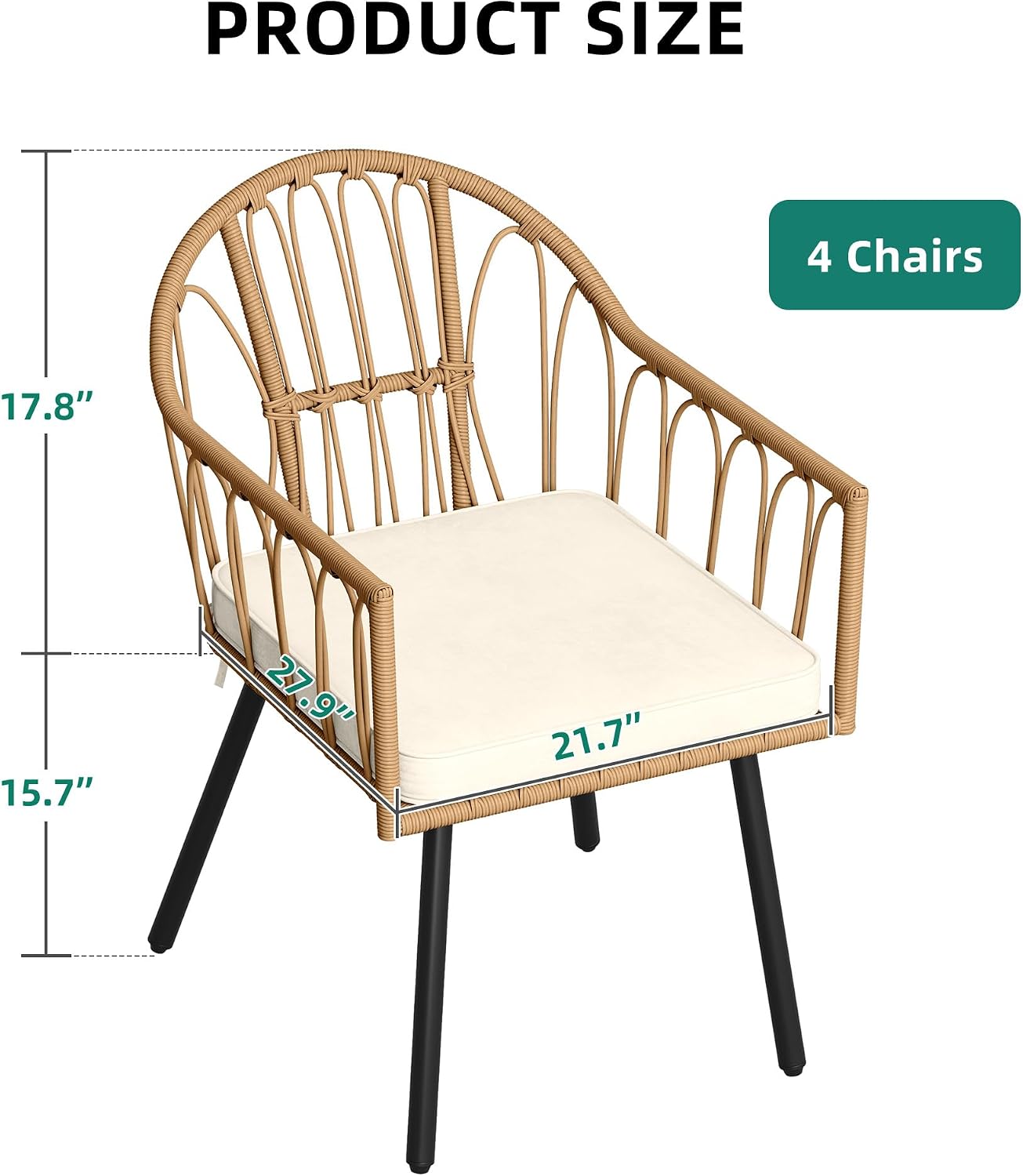 Beige All-Weather Rattan Dining Chairs Set of 4