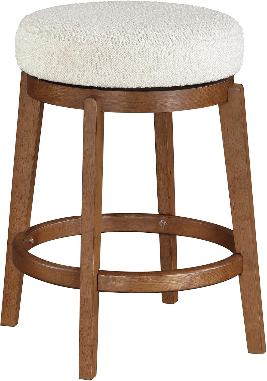 Cream Boucle Wood Swivel Counter Stool