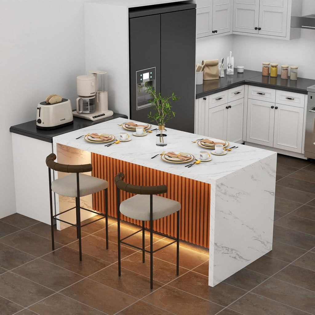 White LED Marble Dining Kitchen Island