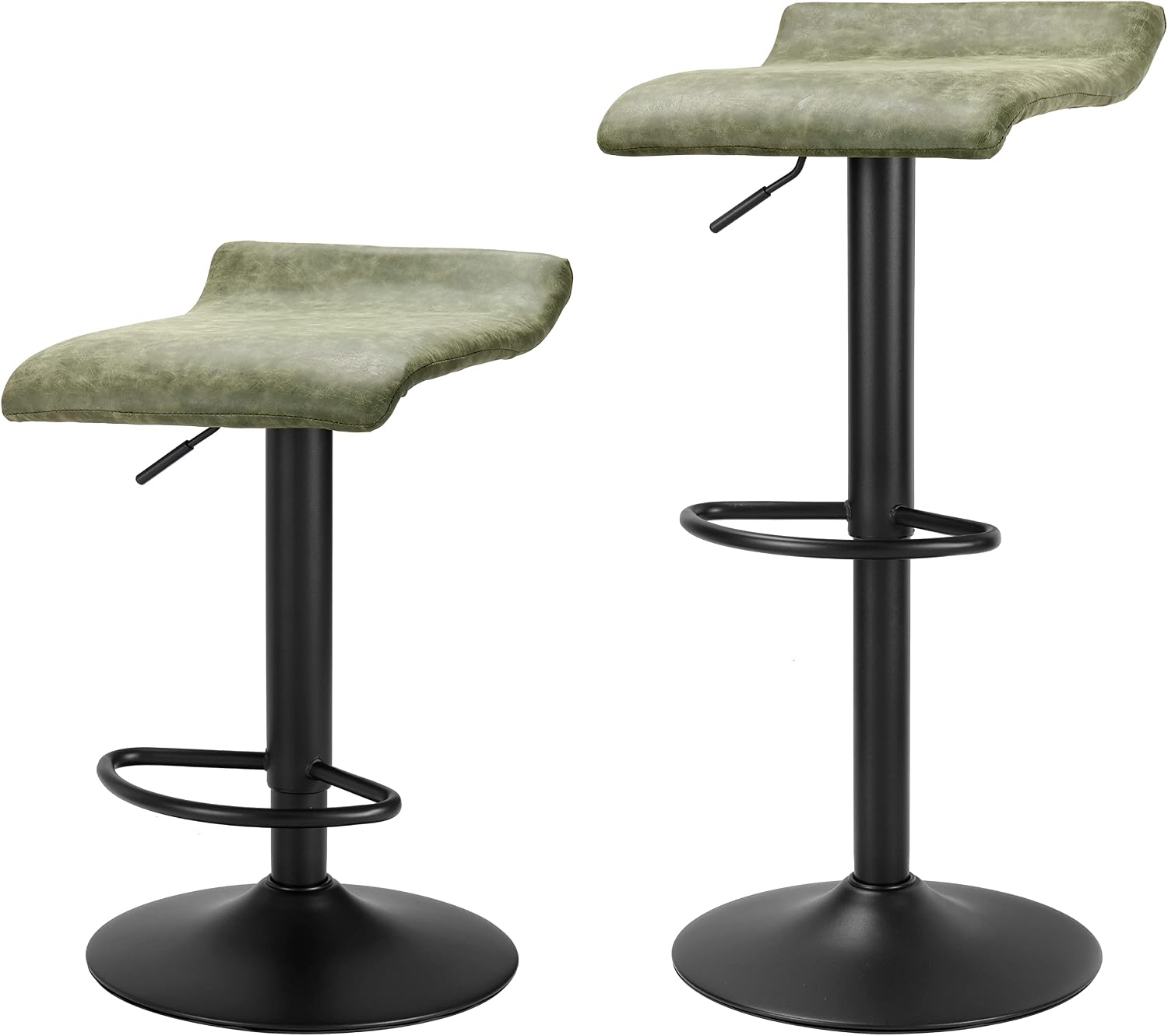 2 Retro Green Leather Adjustable Swivel Bar Stools