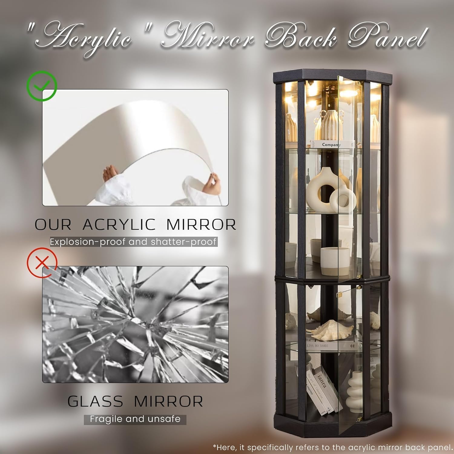 Black Lighted Corner Glass Display Cabinet