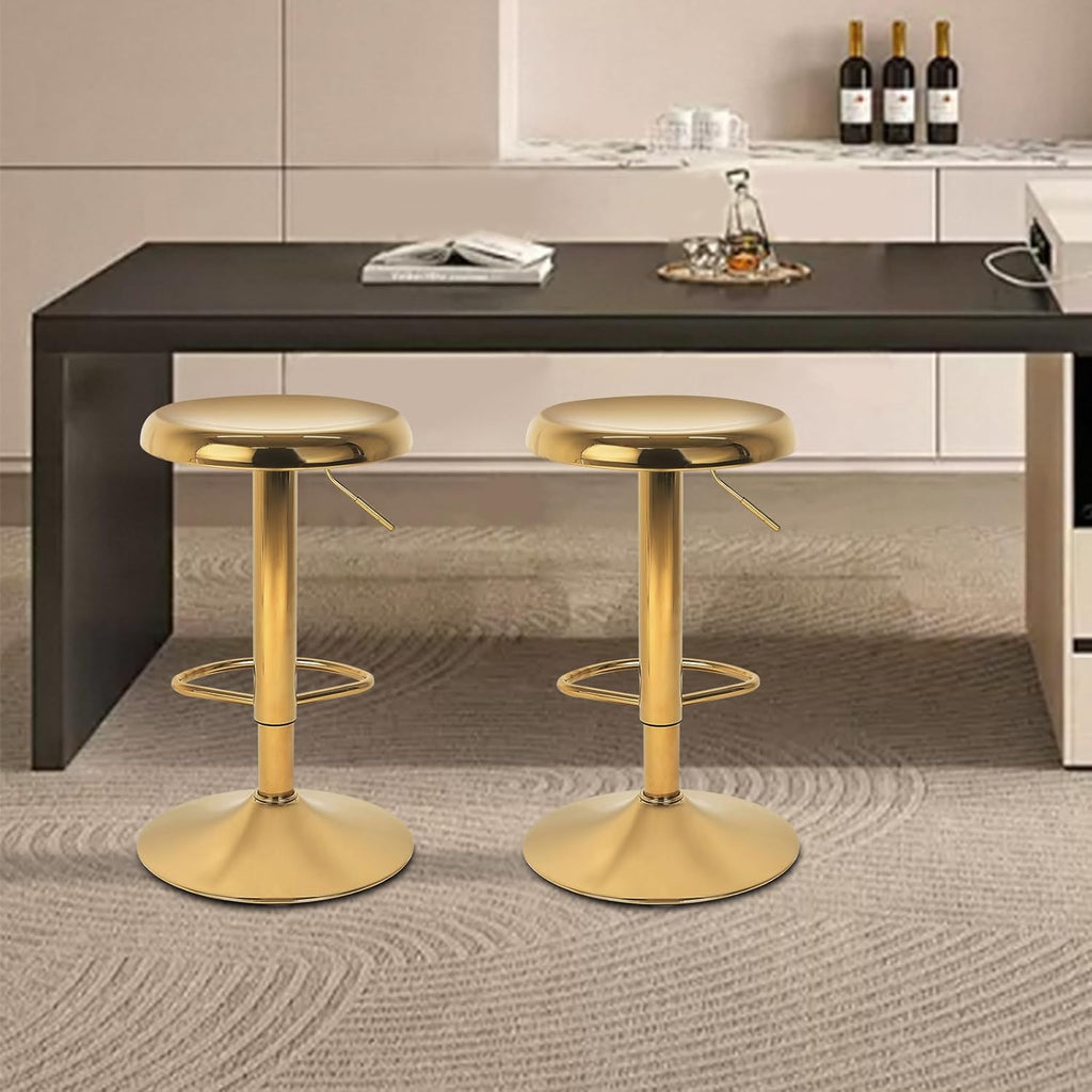2 Gold Adjustable Swivel Bar Stools Set
