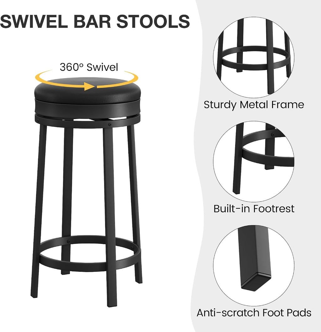 2 Black PU Leather Swivel Counter Stools