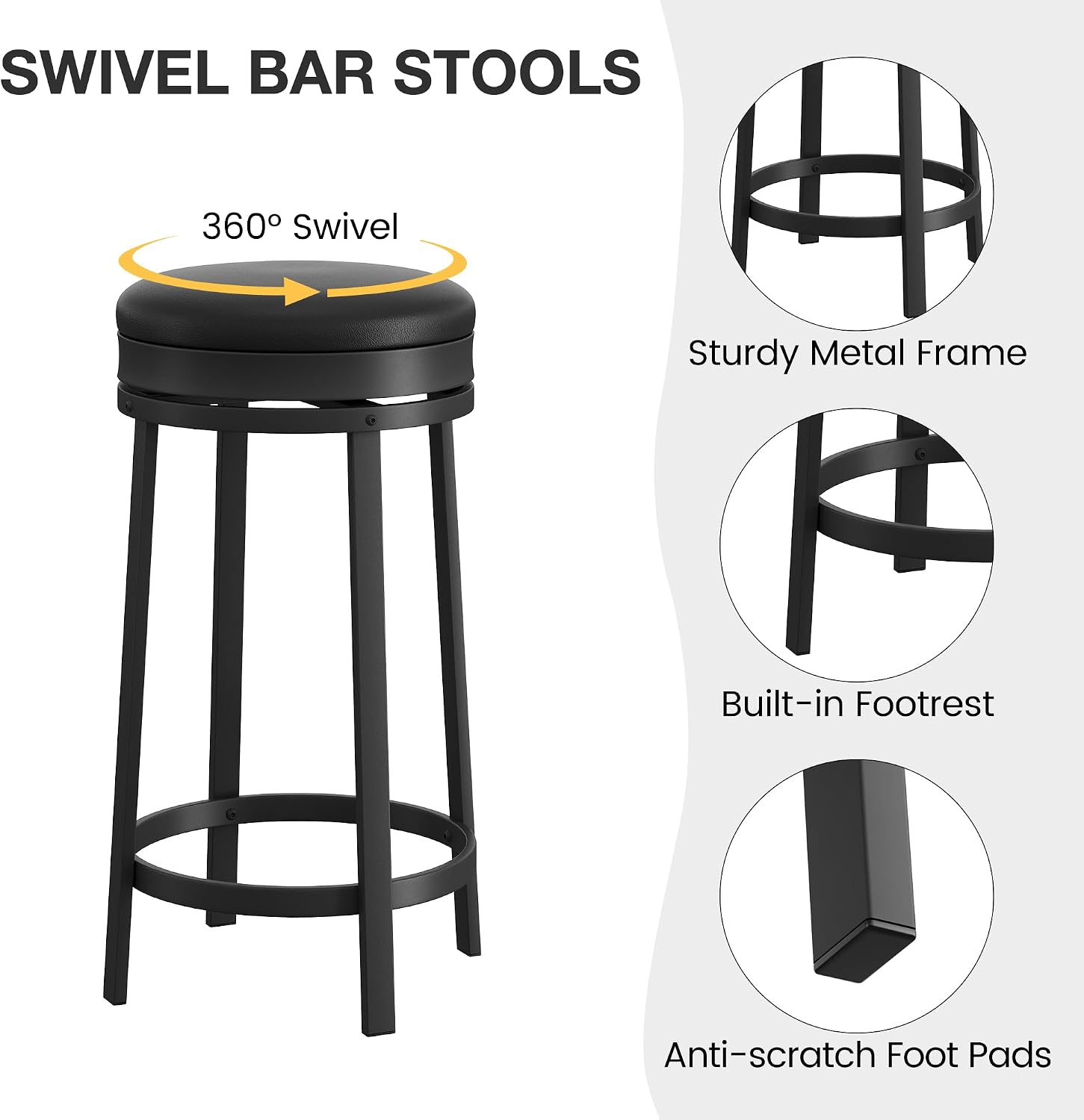 2 Black PU Leather Swivel Counter Stools
