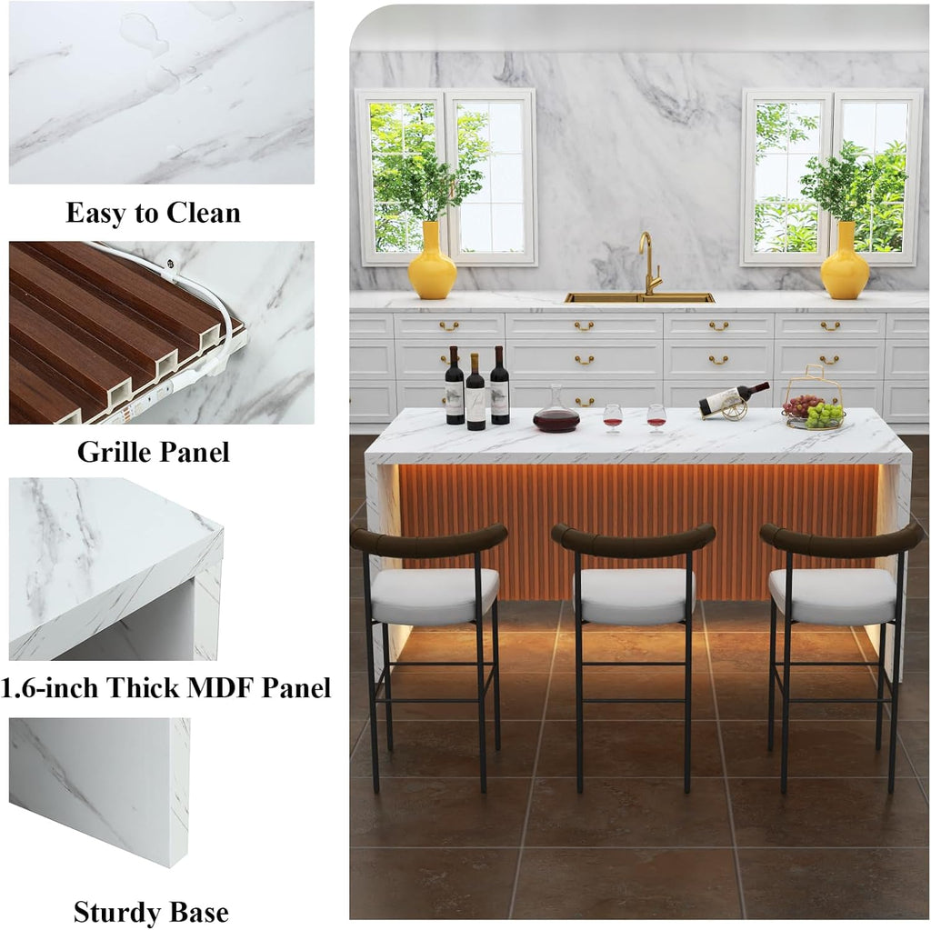White LED Marble Large Dining Table