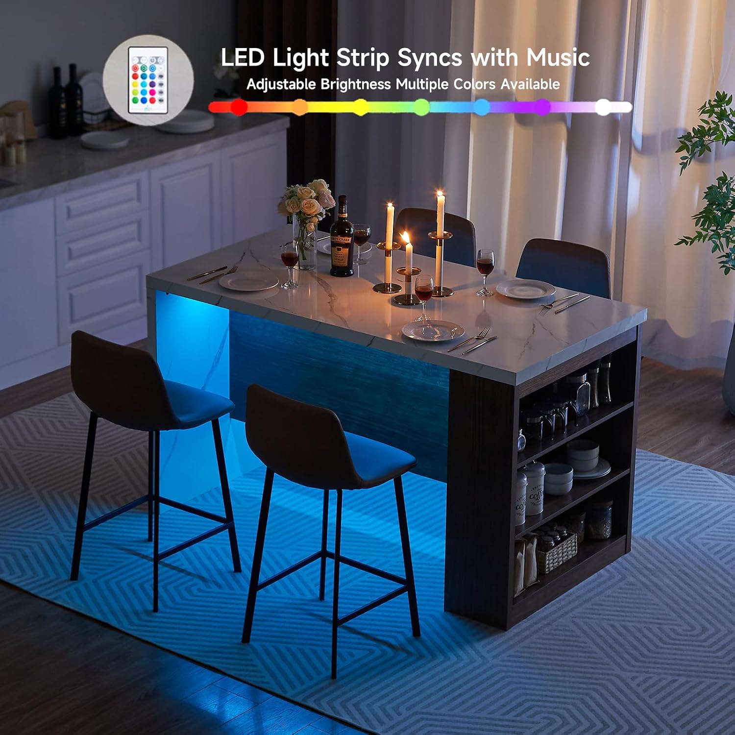 White LED Marble Kitchen Island
