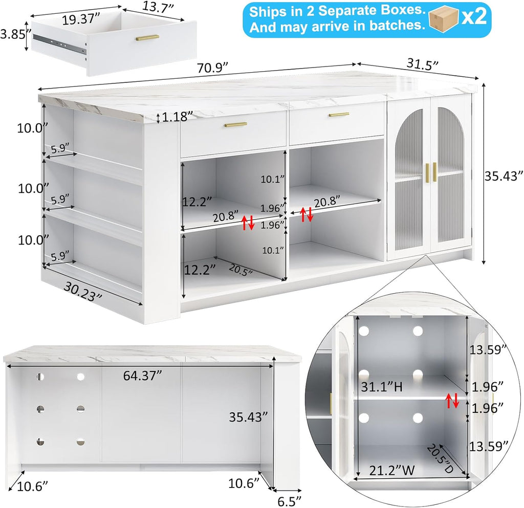 White Marble Storage Kitchen Island Table