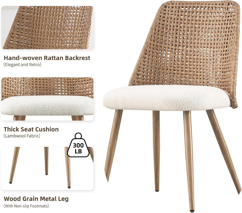 4 Pack Boucle Cane Rattan Dining Chairs