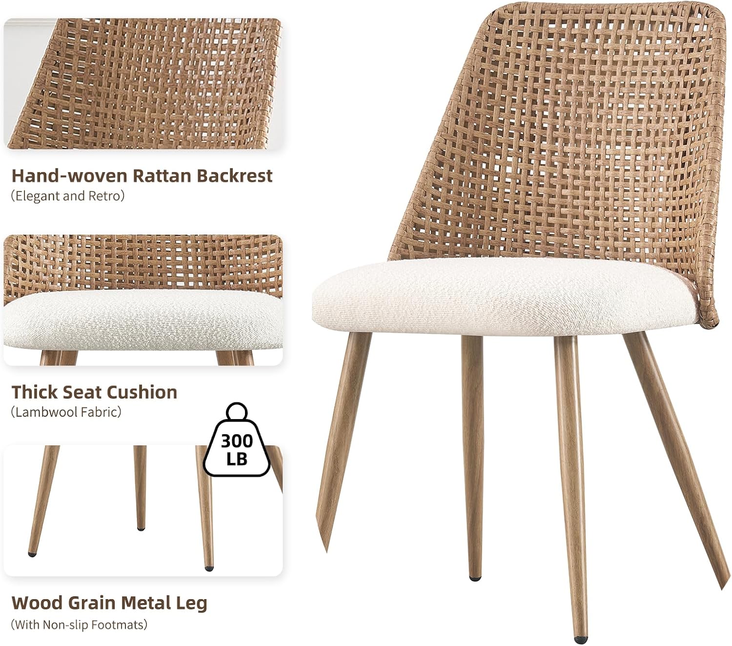 4 Pack Boucle Cane Rattan Dining Chairs