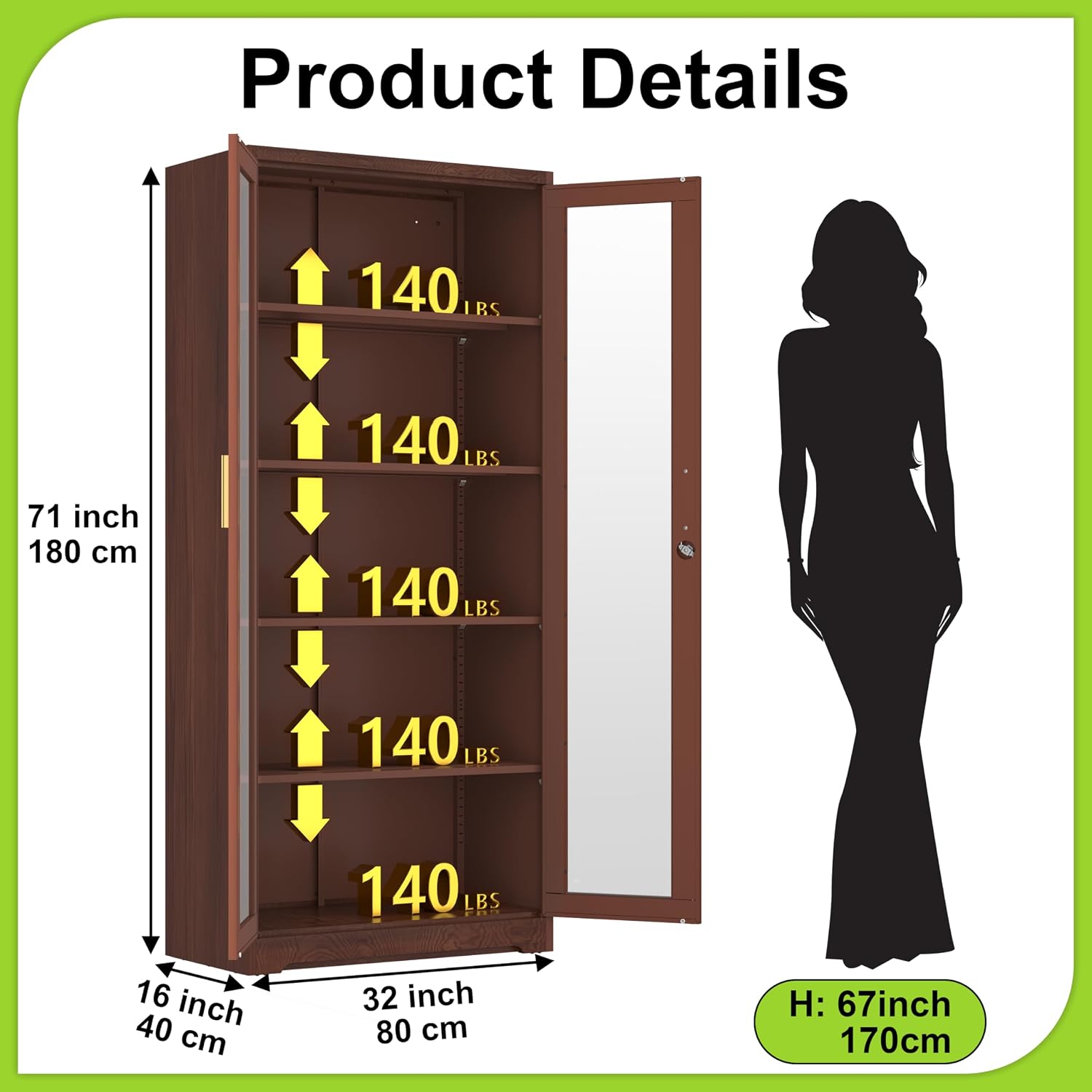 Brown Lockable Glass Display Cabinet